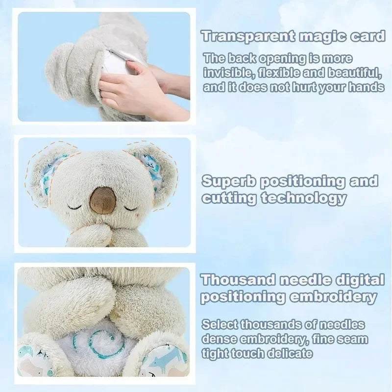 Child cuddling SnugaBub Breathing Koala at bedtime